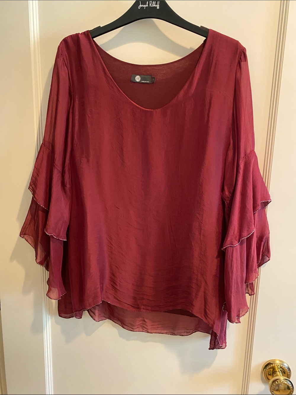 Women's Burgundy Ruffle-Sleeve Blouse